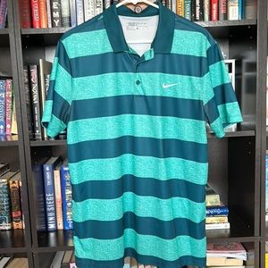 Nike Men's Green Striped Polo Shirt